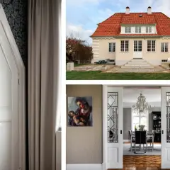 Vackert 20-tals hus med detaljerad dörr, trädgård och inbjudande matsal.