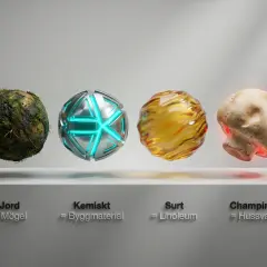 En champinjon som lyser rött, bredvid en guldig, virvlande klump. Kanske så här hur luktar hussvamp?